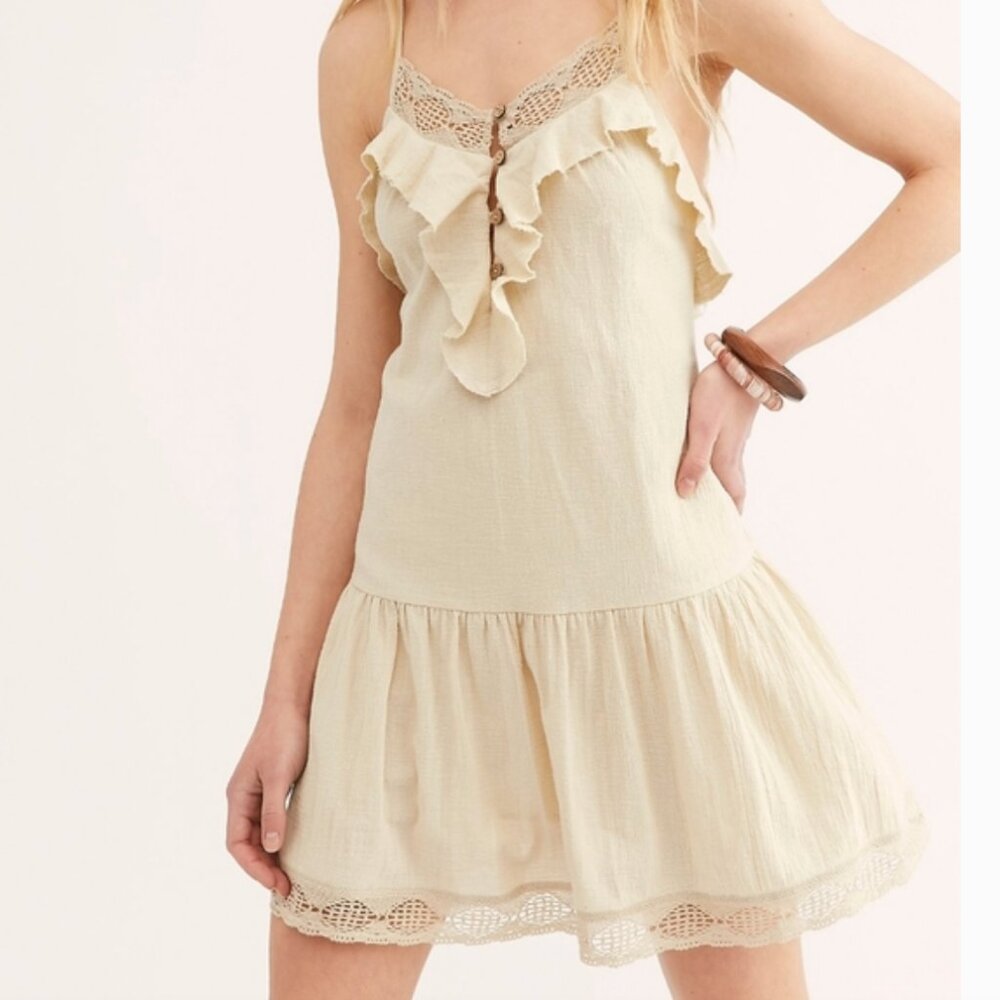 BLACK Free People Frill Seeker Drop Waist Dress  L